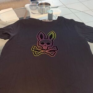 Psycho Bunny Black Tee with Neon Bunny Skull